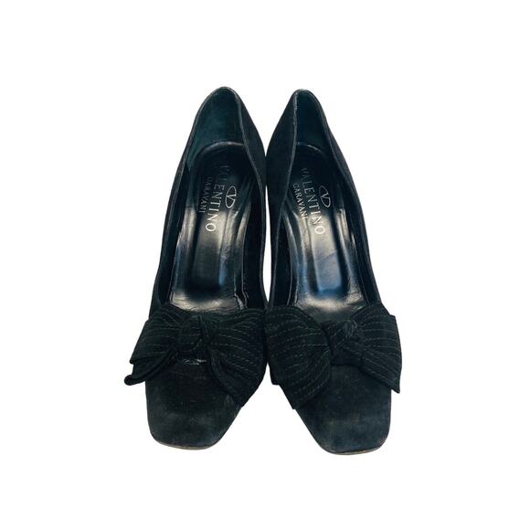 VALENTINO GARAVANI Black Suede Accent Bow Square Toe Heels Pumps Size EU 39 US 9 - Picture 5 of 8